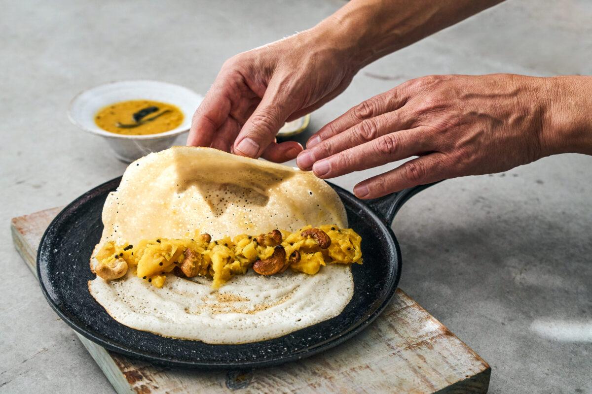 Masala dosa elaborada por Steve Anderson (Ma Khin Café, Valencia)