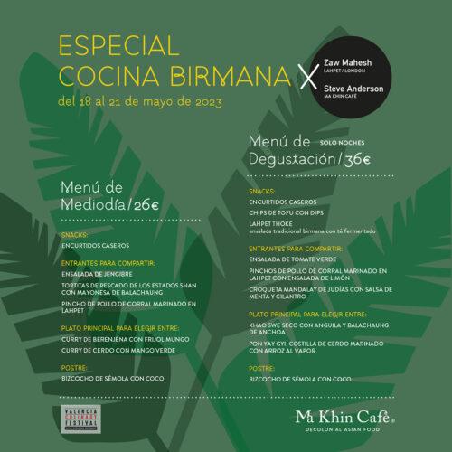 Menú: Especial Cocina Birmana en Ma Khin Café: Dónde comer en Valencia cocina del sudeste asiático con sello de autor